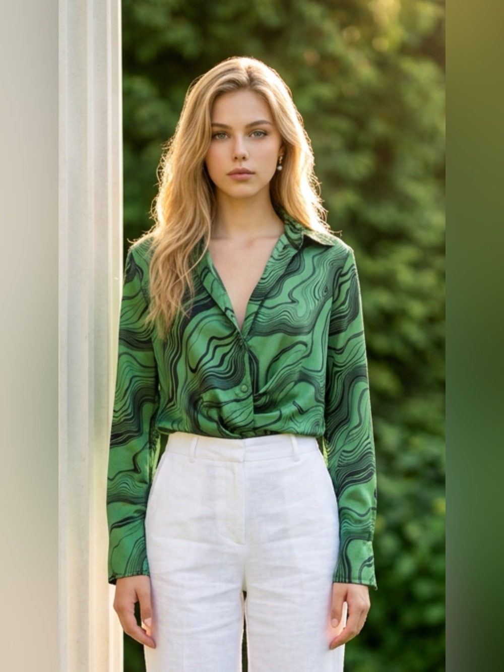 DYNAMITE emerald green abstract print blouse XXS